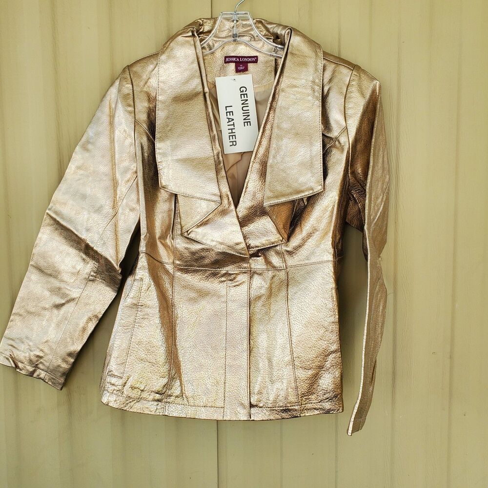 Jessica London Gold Metallic Leather Jacket Size 12